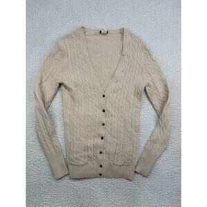 Vintage J Crew Womens M Cable Knit Cardigan Sweater Cream Wool Angora Cashmere